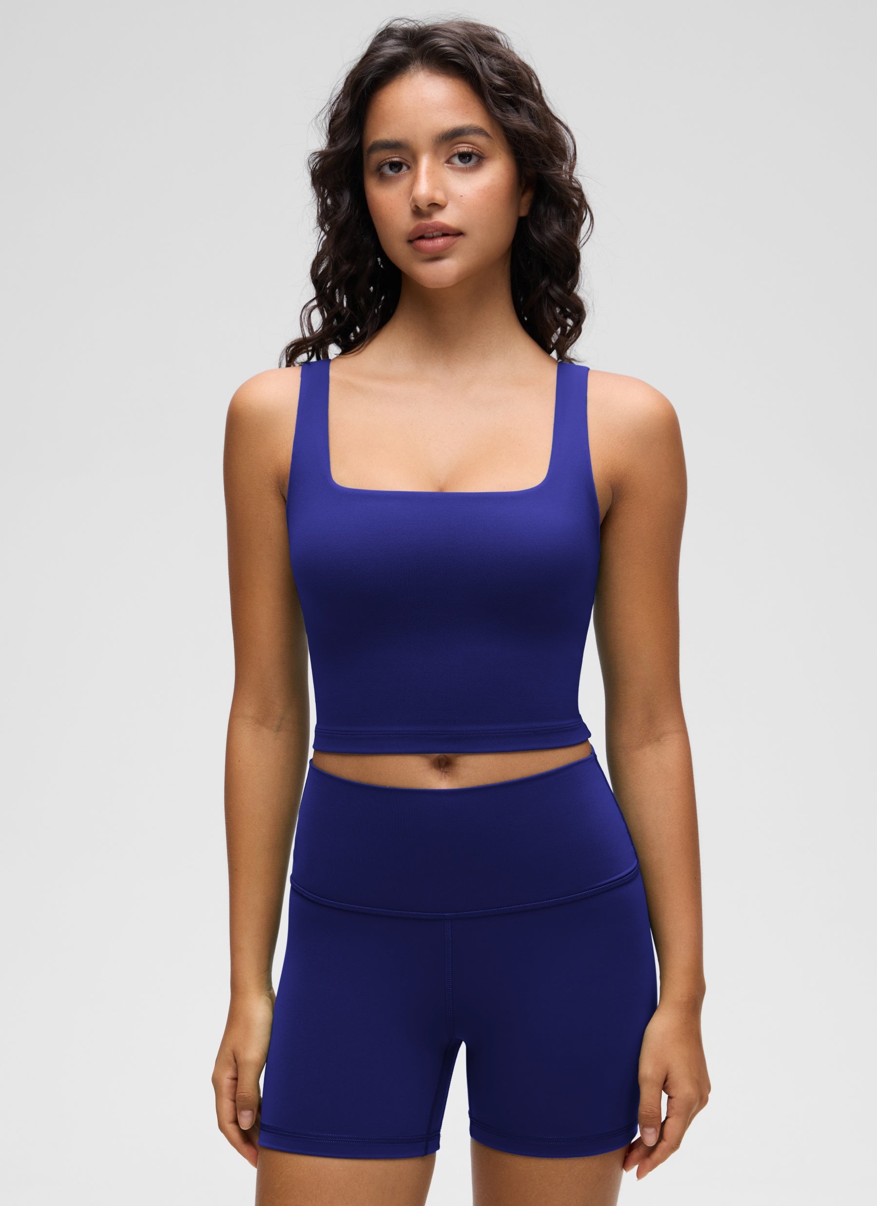 CRZ YOGA Women's Yoga Low Impact Butterluxe Longline Bra Square Neck Larkspur Blue