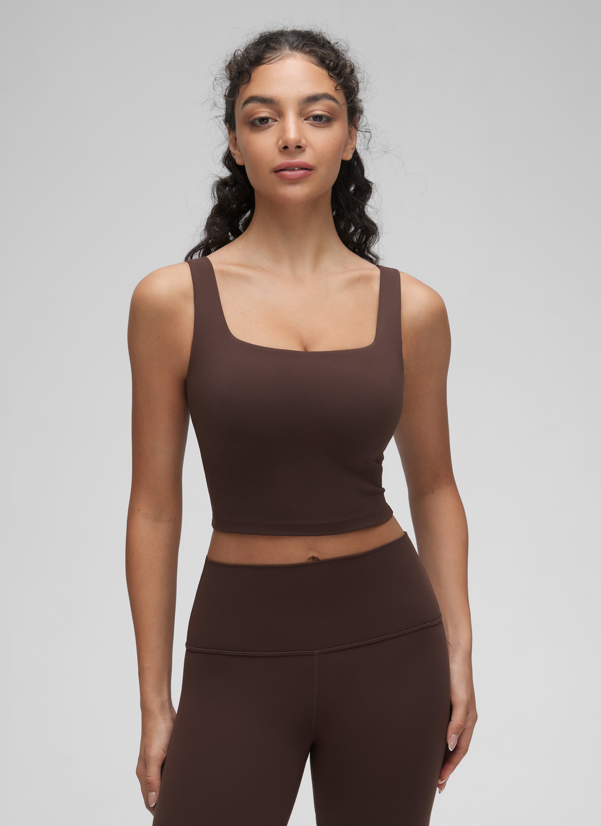 CRZ YOGA Reggiseno da yoga da donna Butterluxe a basso impatto, modello lungo con scollo quadrato Marrone Hot Fudge