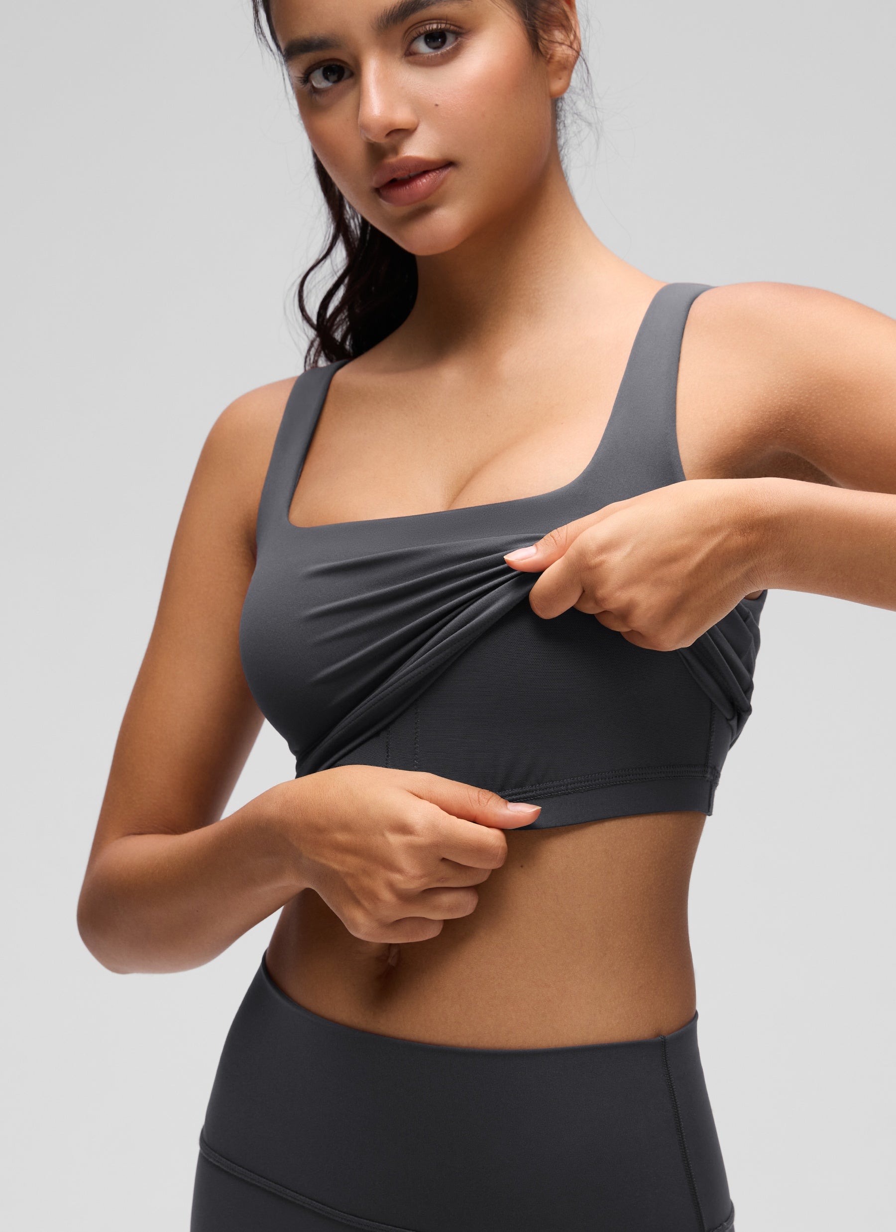 CRZ YOGA Reggiseno da yoga da donna Butterluxe a basso impatto, modello lungo con scollo quadrato Grigio Misterioso