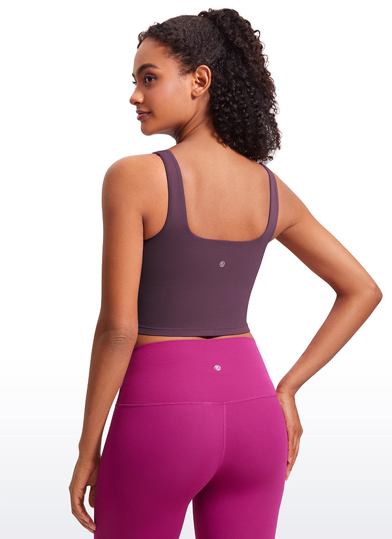 CRZ YOGA Sutien lung de yoga pentru femei, cu impact redus, din material Butterluxe, cu decolteu pătrat, culoare „Grape Thistle Purple”