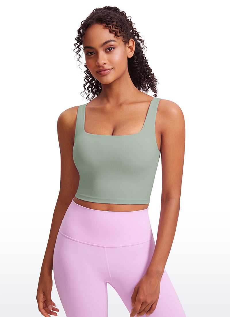 CRZ YOGA Sutien lung de yoga pentru femei, Butterluxe, cu impact redus, decolteu pătrat, verde, model Palm Court