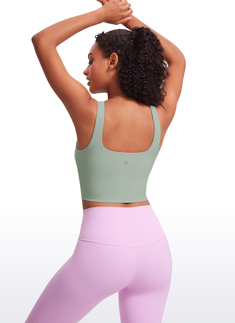 CRZ YOGA Sutien lung de yoga pentru femei, Butterluxe, cu impact redus, decolteu pătrat, verde, model Palm Court