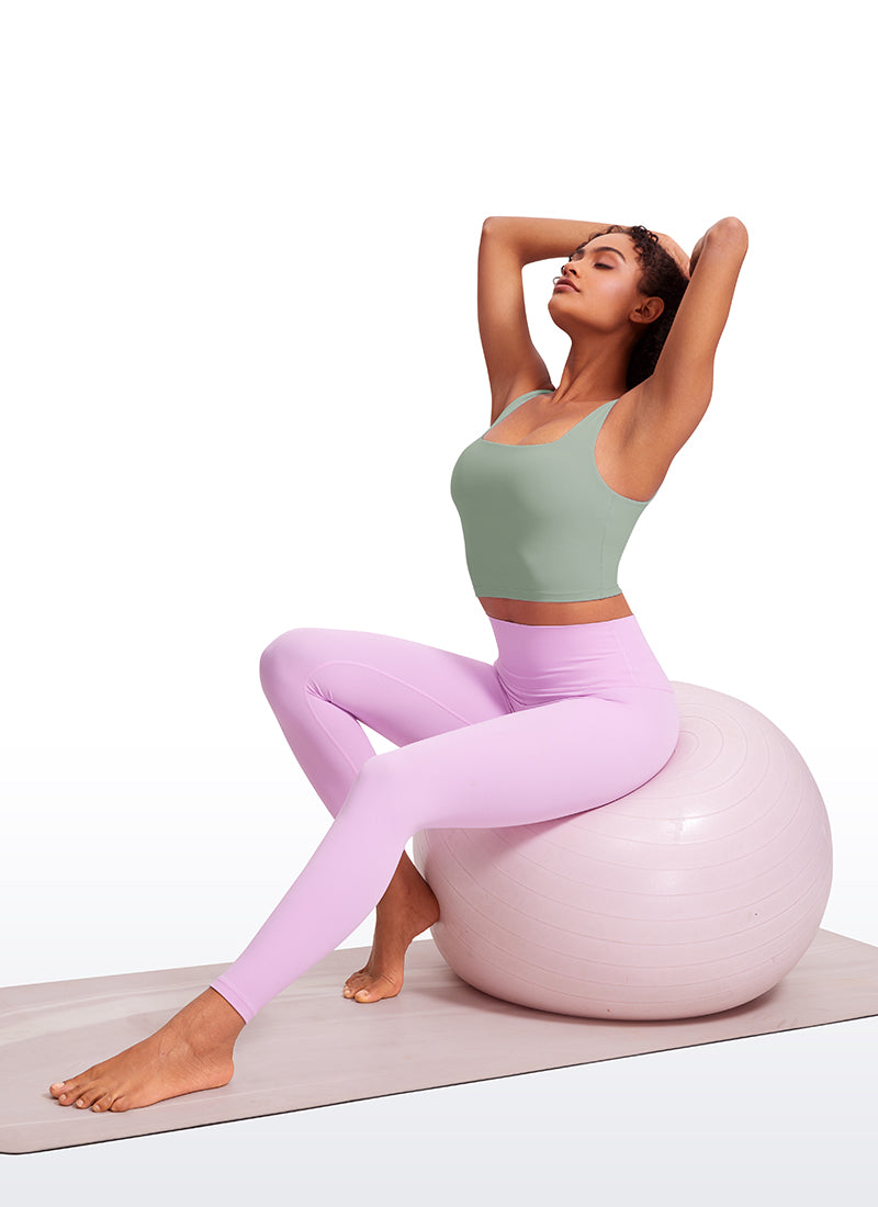 CRZ YOGA Sutien lung de yoga pentru femei, Butterluxe, cu impact redus, decolteu pătrat, verde, model Palm Court