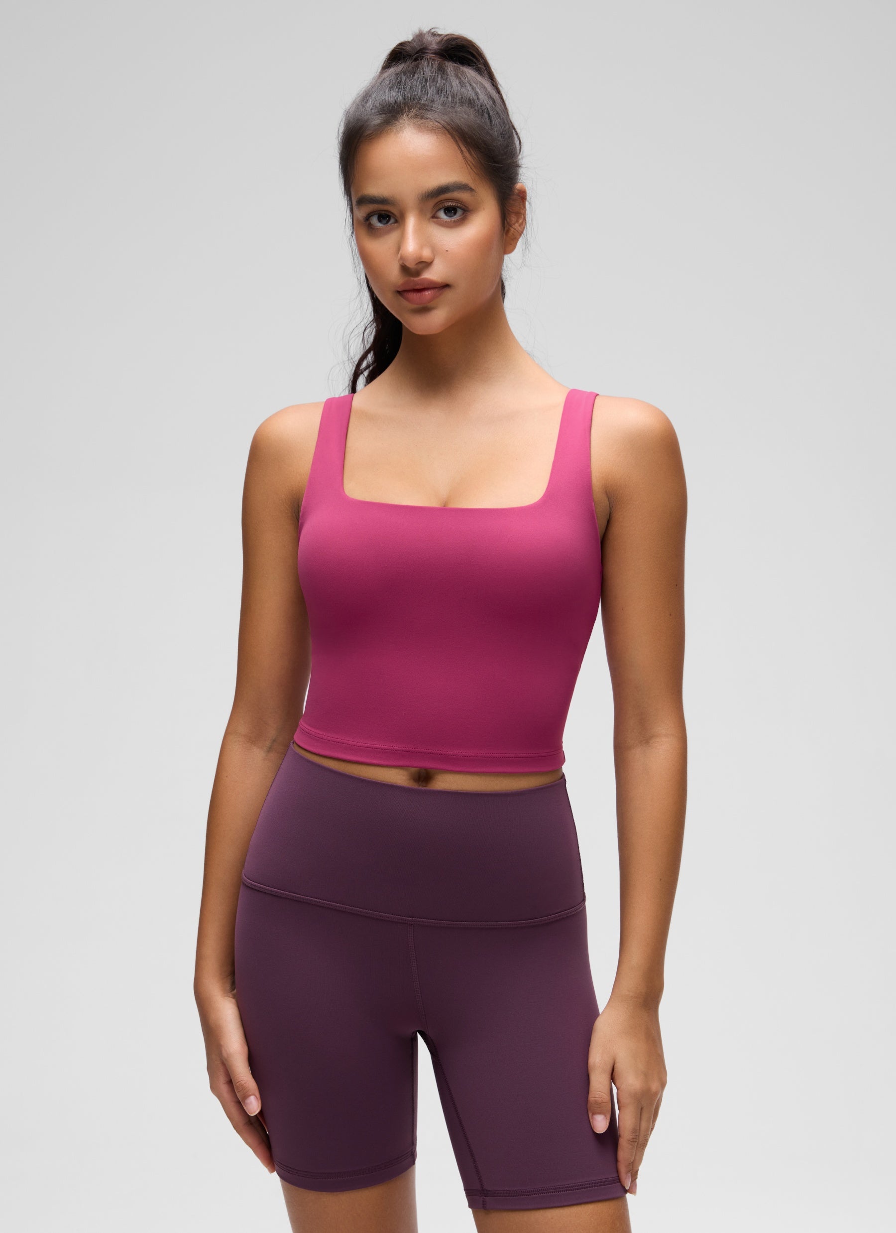 CRZ YOGA Sutien lung de yoga pentru femei, cu impact redus, din material Butterluxe, cu decolteu pătrat, culoare mov spălat