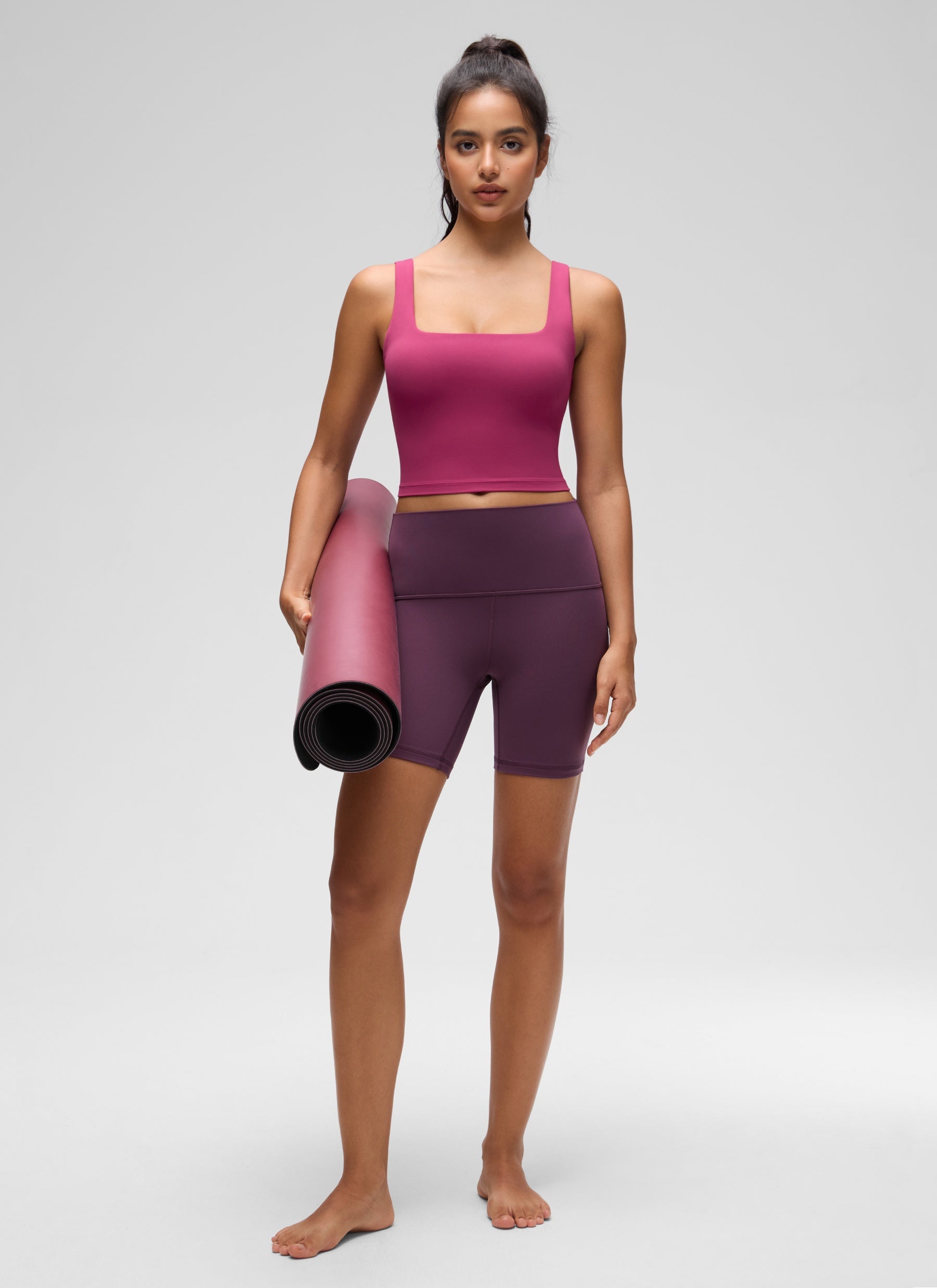 CRZ YOGA Sutien lung de yoga pentru femei, cu impact redus, din material Butterluxe, cu decolteu pătrat, culoare mov spălat