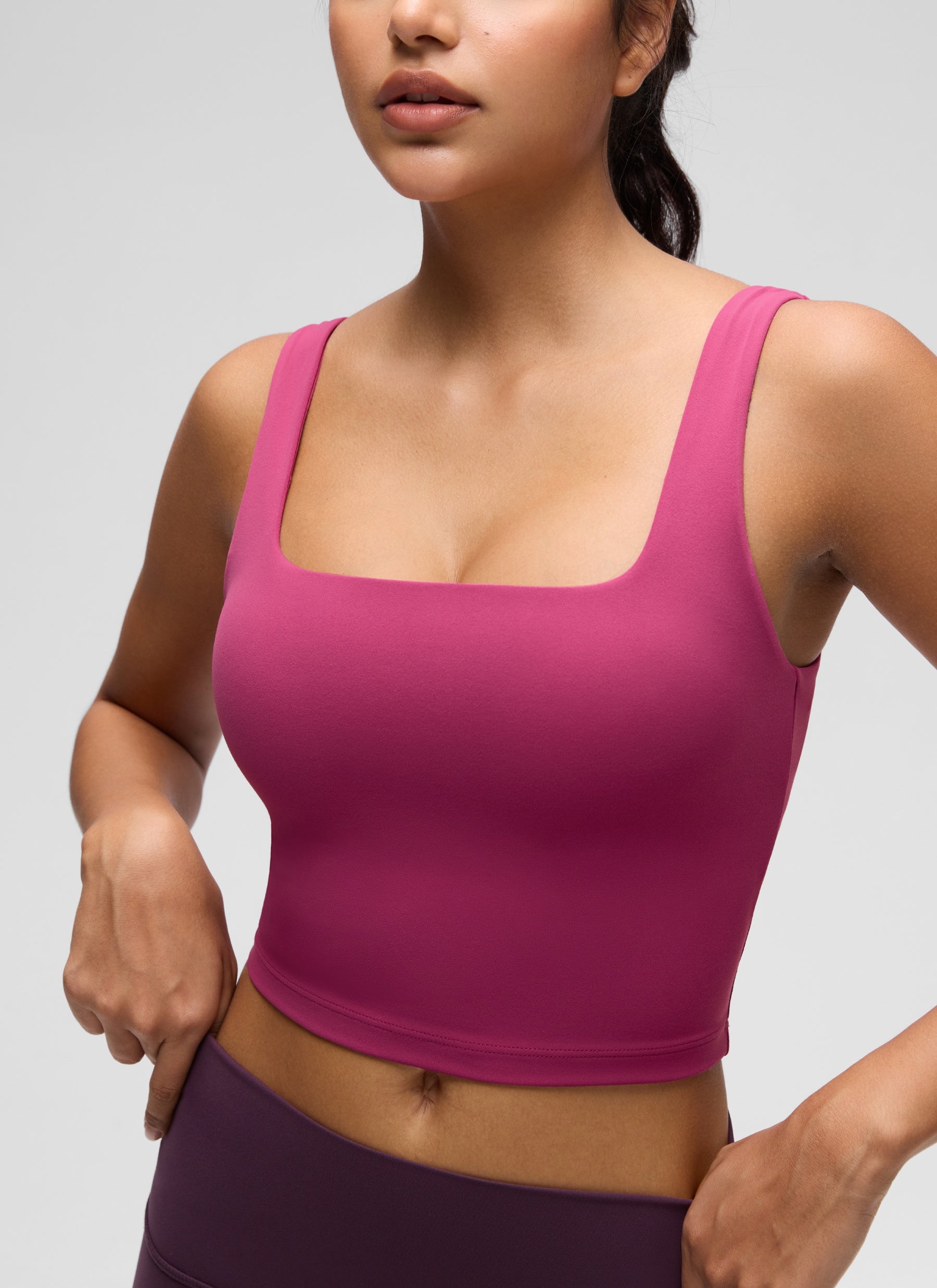 CRZ YOGA Sutien lung de yoga pentru femei, cu impact redus, din material Butterluxe, cu decolteu pătrat, culoare mov spălat