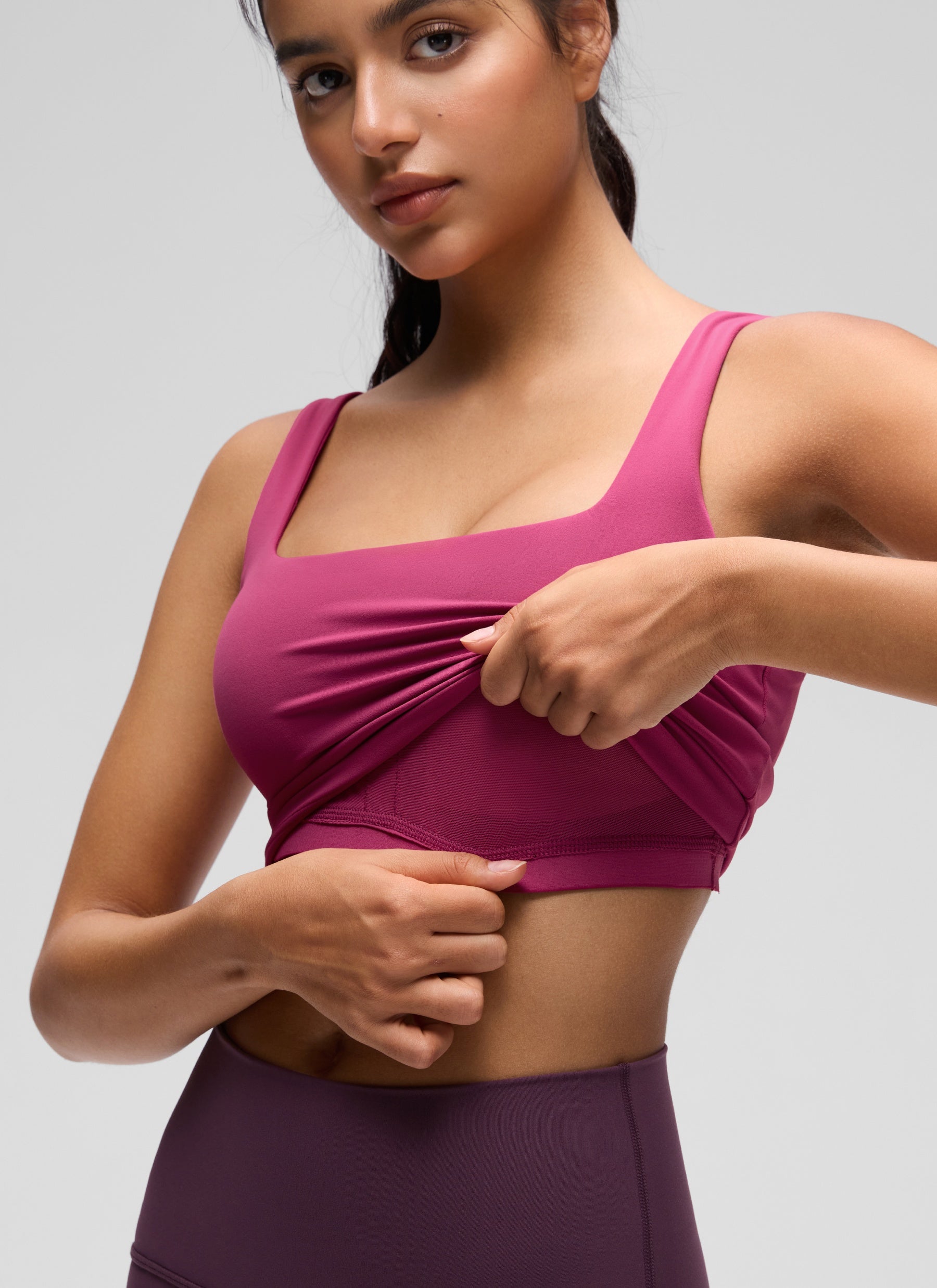 CRZ YOGA Sutien lung de yoga pentru femei, cu impact redus, din material Butterluxe, cu decolteu pătrat, culoare mov spălat