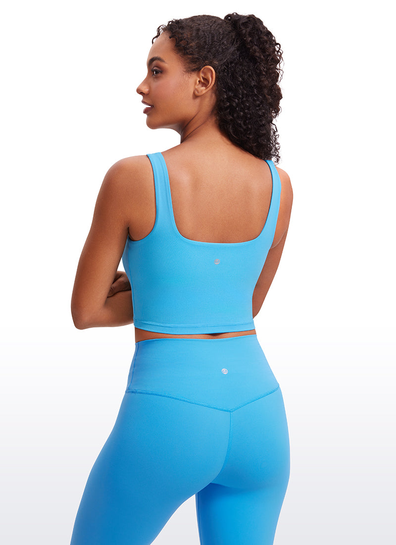 CRZ YOGA Sutien lung de yoga pentru femei, cu impact redus, din material Butterluxe, cu decolteu pătrat, albastru kayak