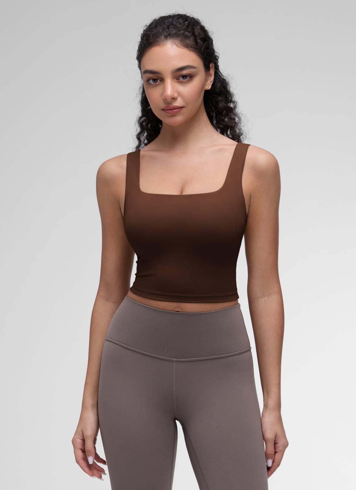 CRZ YOGA Reggiseno da yoga da donna Butterluxe a basso impatto, modello lungo con scollo quadrato Marrone Lava