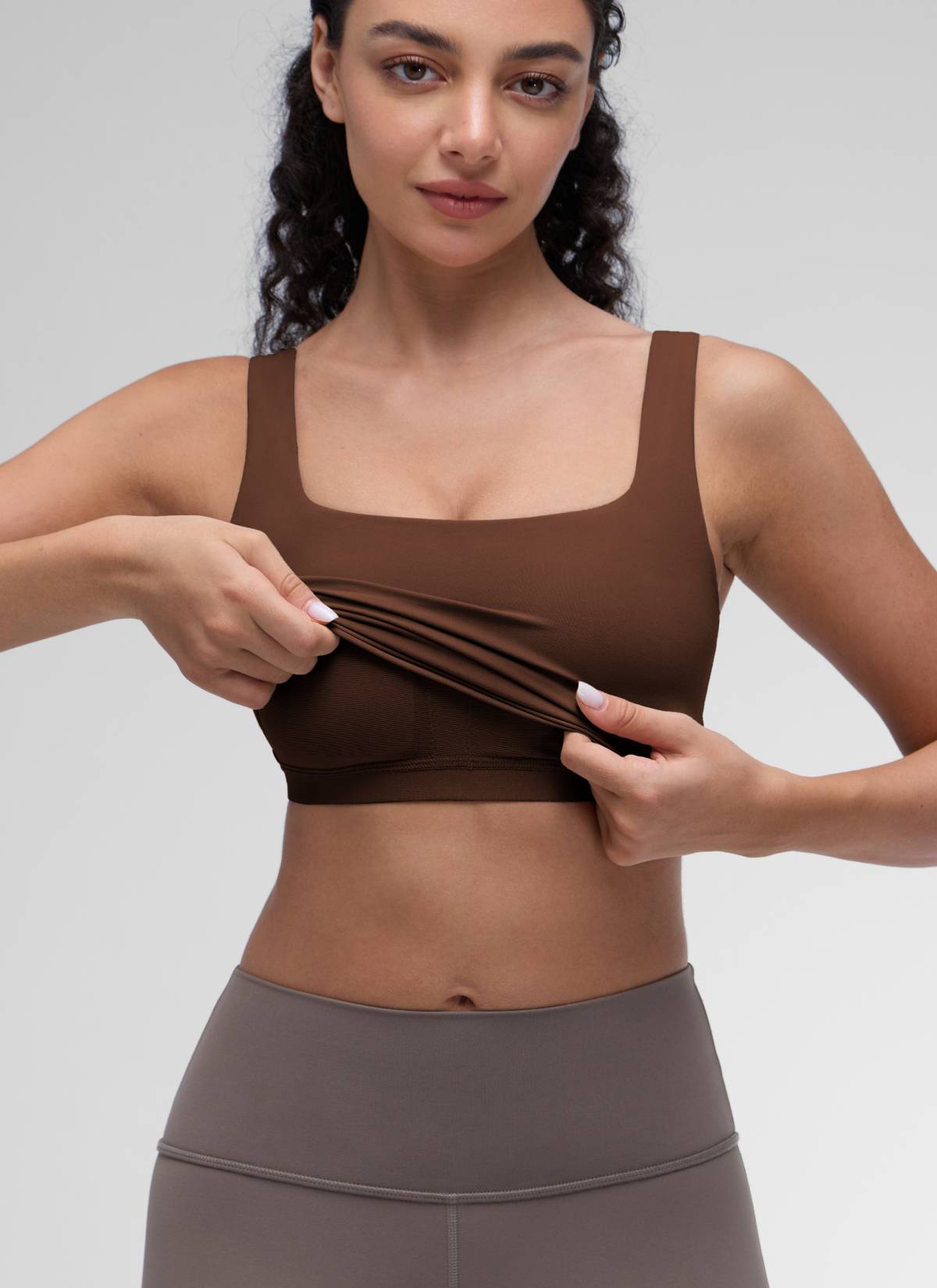 CRZ YOGA Women's Yoga Low Impact Butterluxe Longline Bra Square Neck Lava Brown