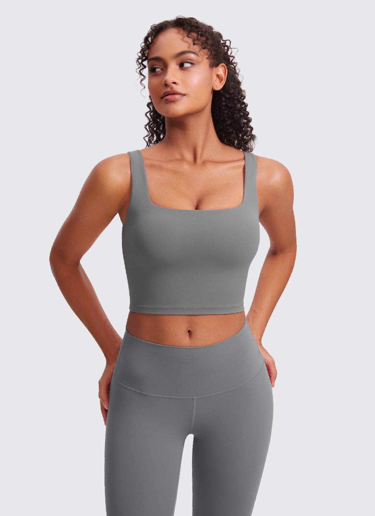 CRZ YOGA Women's Yoga Low Impact Butterluxe Longline Bra Square Neck Ash Grey