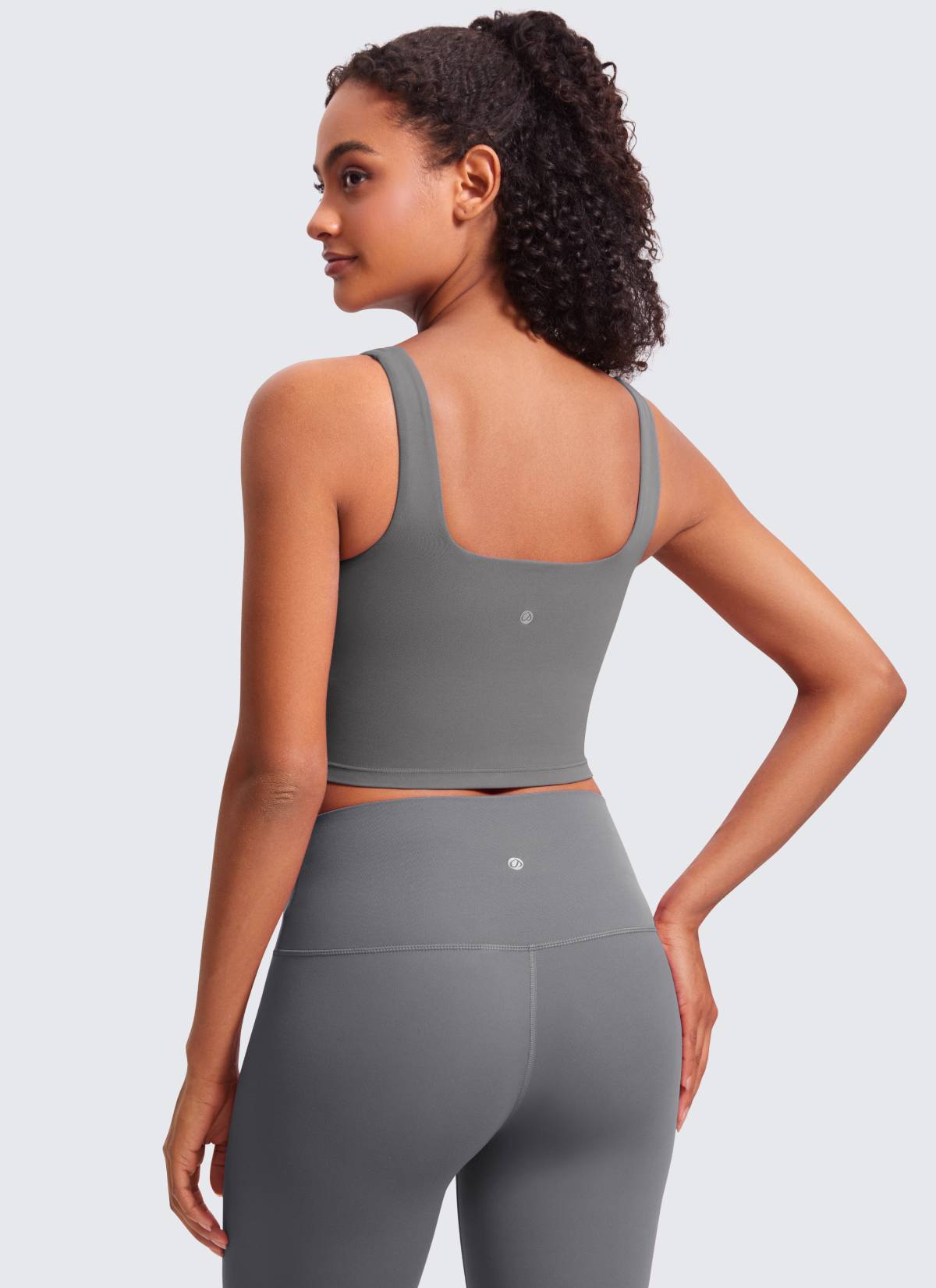CRZ YOGA Women's Yoga Low Impact Butterluxe Longline Bra Square Neck Ash Grey