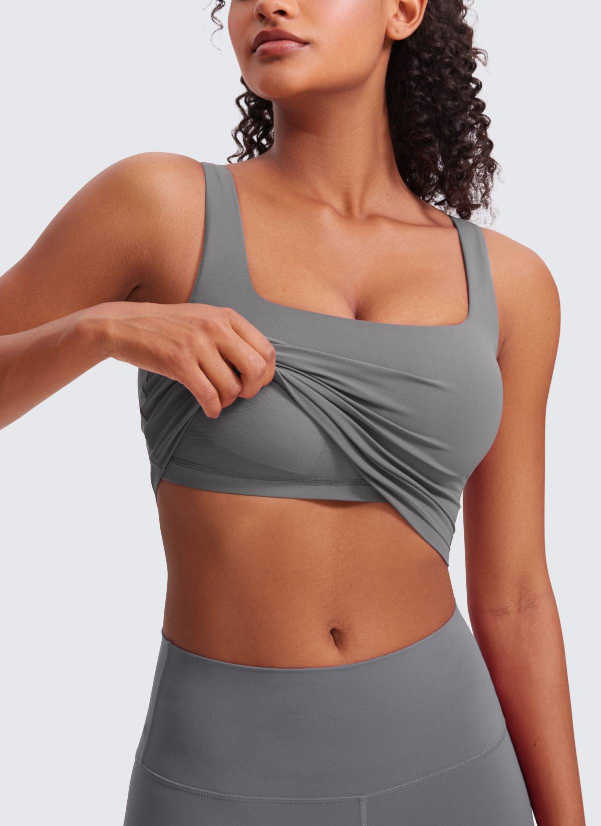 CRZ YOGA Women's Yoga Low Impact Butterluxe Longline Bra Square Neck Ash Grey