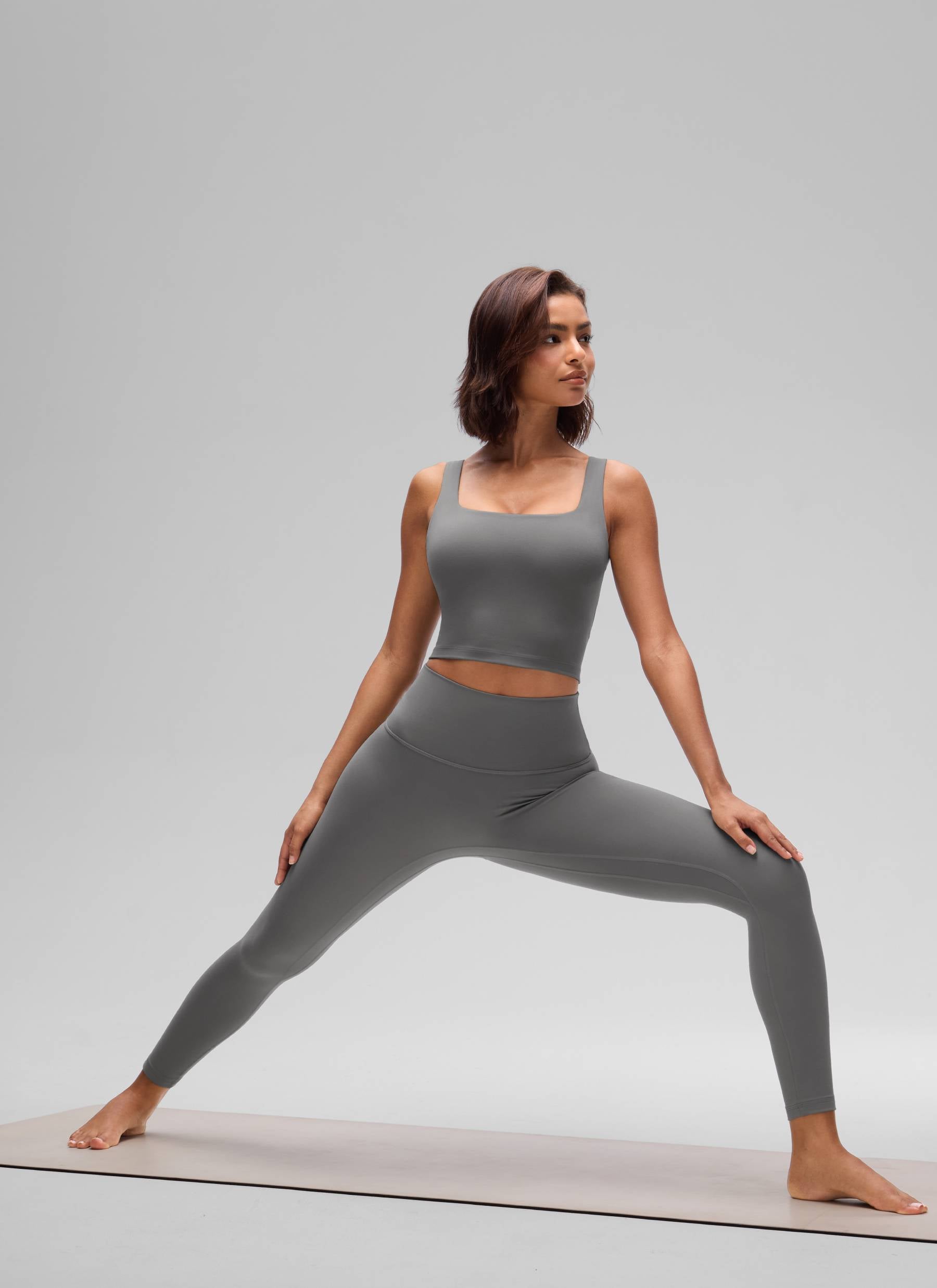 CRZ YOGA Women's Yoga Low Impact Butterluxe Longline Bra Square Neck Ash Grey