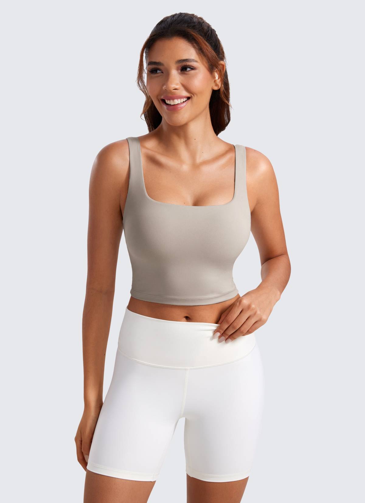 CRZ YOGA Reggiseno da yoga da donna Butterluxe a basso impatto, modello lungo con scollo quadrato Grigio Cenere Caldo