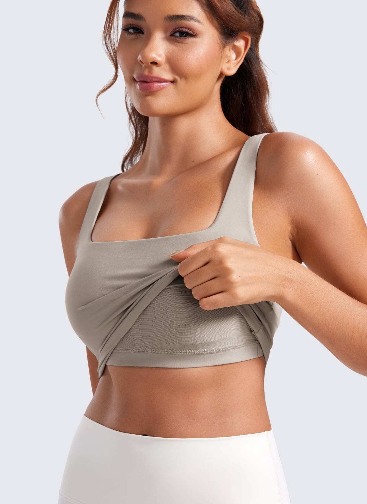 CRZ YOGA Reggiseno da yoga da donna Butterluxe a basso impatto, modello lungo con scollo quadrato Grigio Cenere Caldo