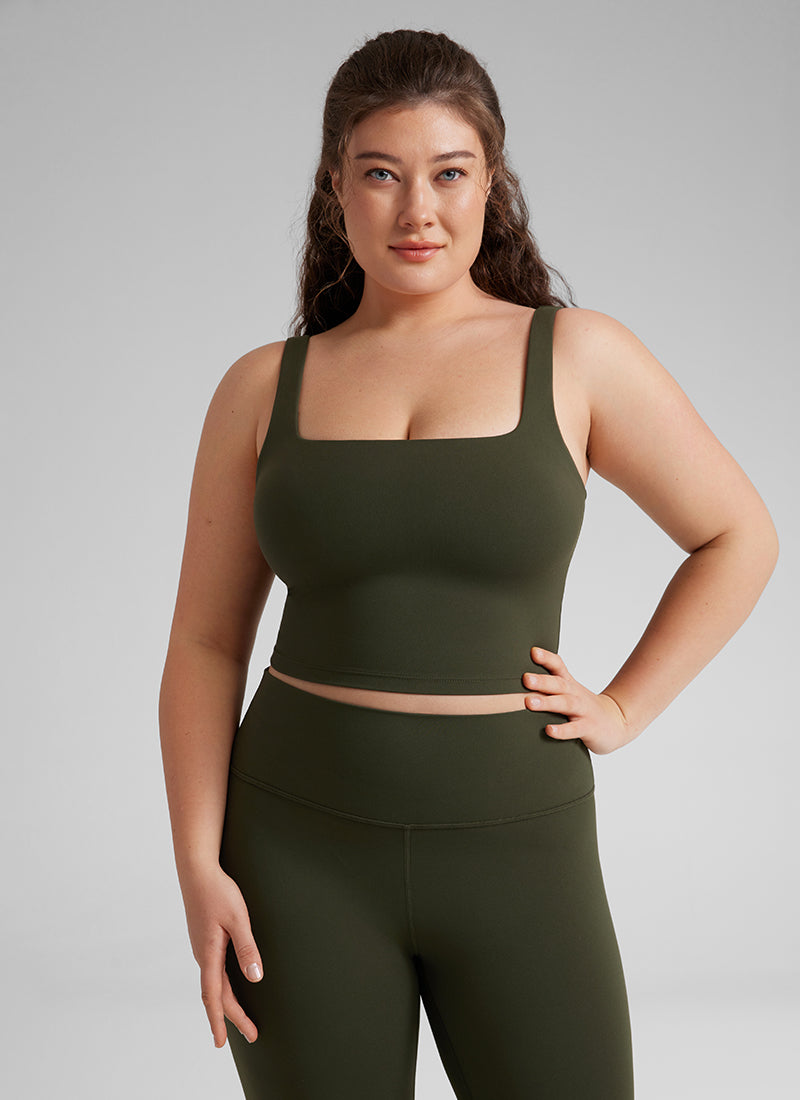 CRZ YOGA Reggiseno da yoga da donna Butterluxe a basso impatto, modello lungo con scollo quadrato Verde Oliva