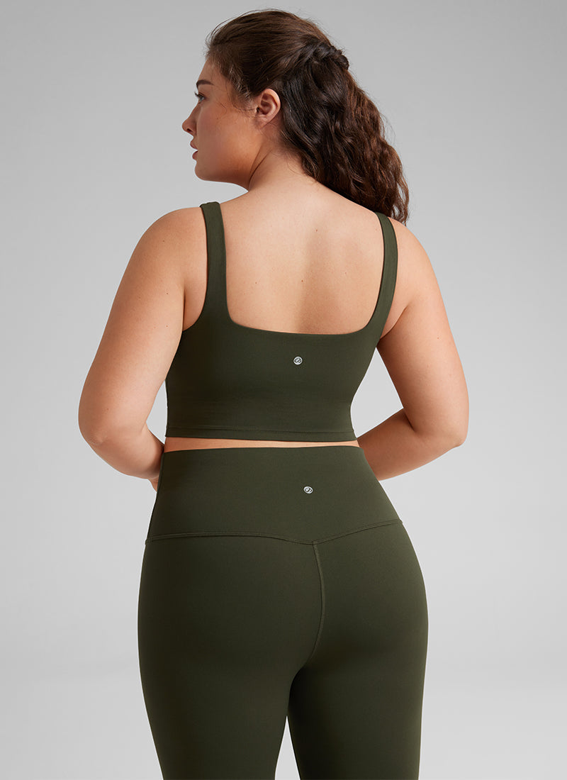 CRZ YOGA Reggiseno da yoga da donna Butterluxe a basso impatto, modello lungo con scollo quadrato Verde Oliva