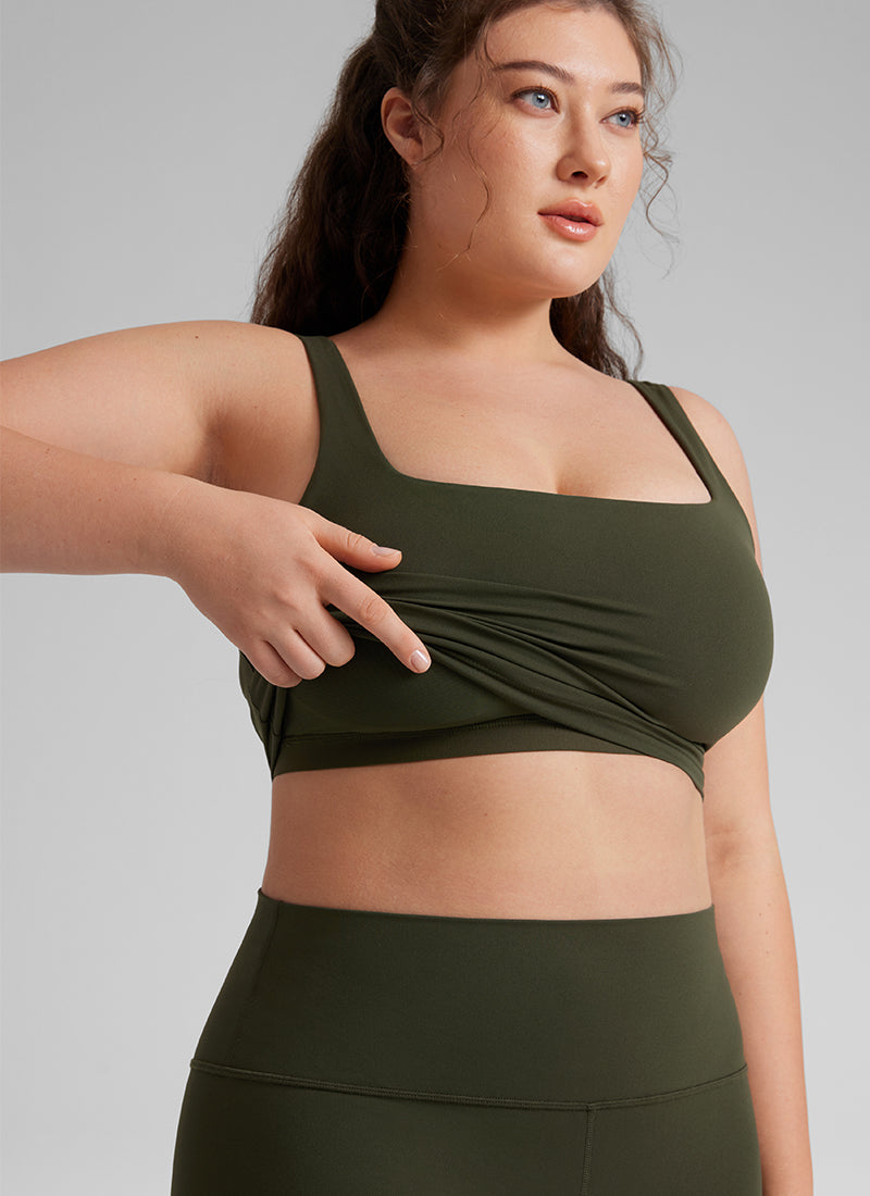 CRZ YOGA Reggiseno da yoga da donna Butterluxe a basso impatto, modello lungo con scollo quadrato Verde Oliva