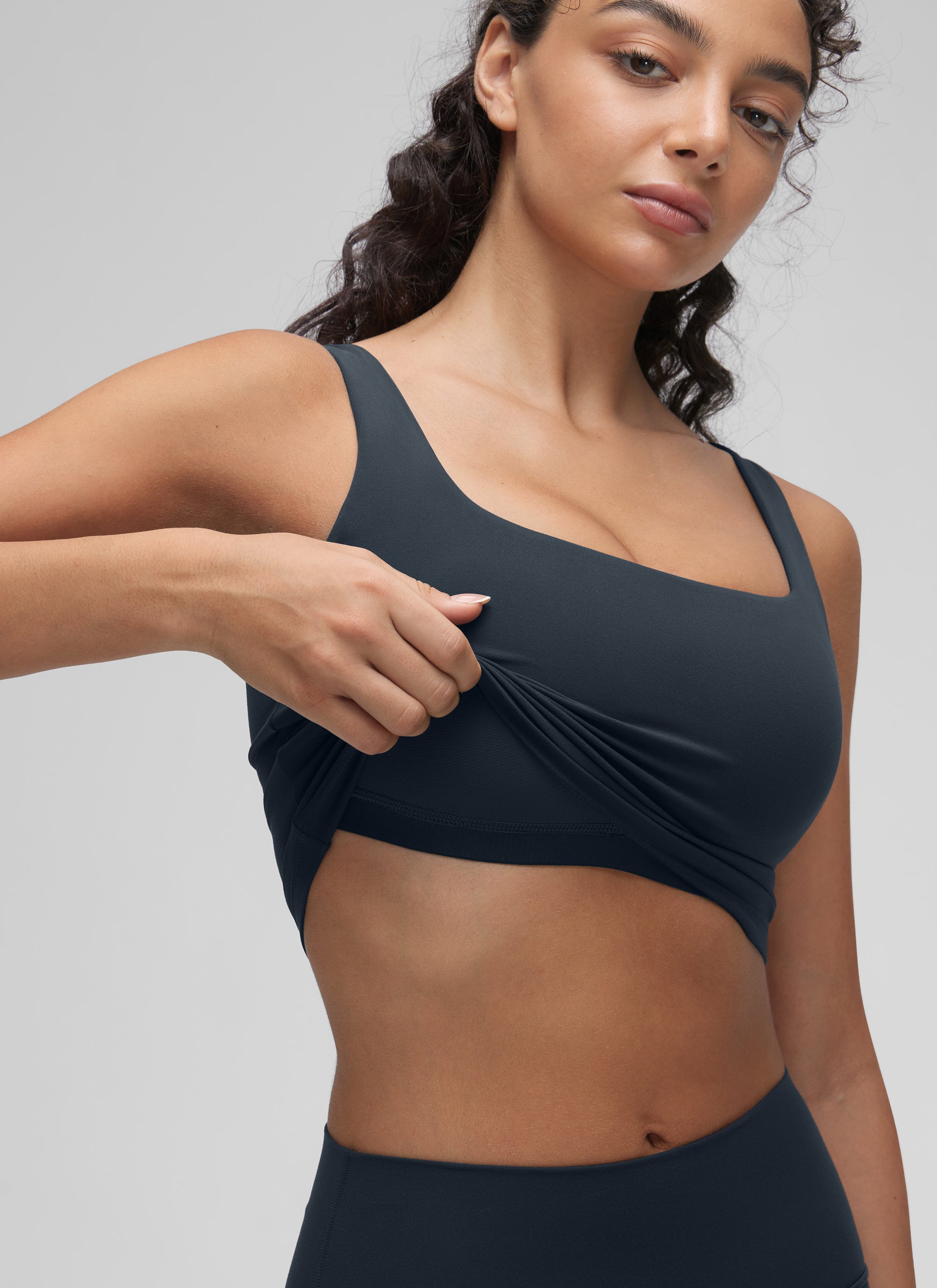 CRZ YOGA Women's Yoga Low Impact Butterluxe Longline Bra Square Neck True Navy