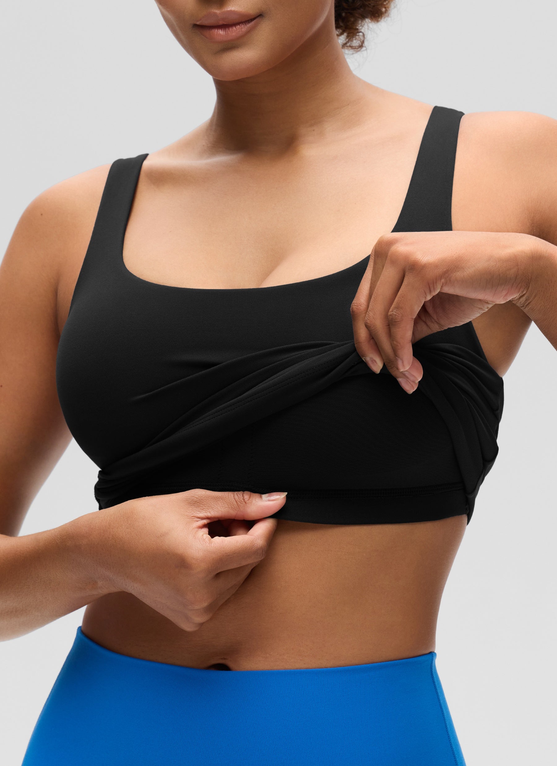 CRZ YOGA Women's SlimFit Tops Butterluxe Built-in Bra U Neck Tanks Black @model_info:Barbara