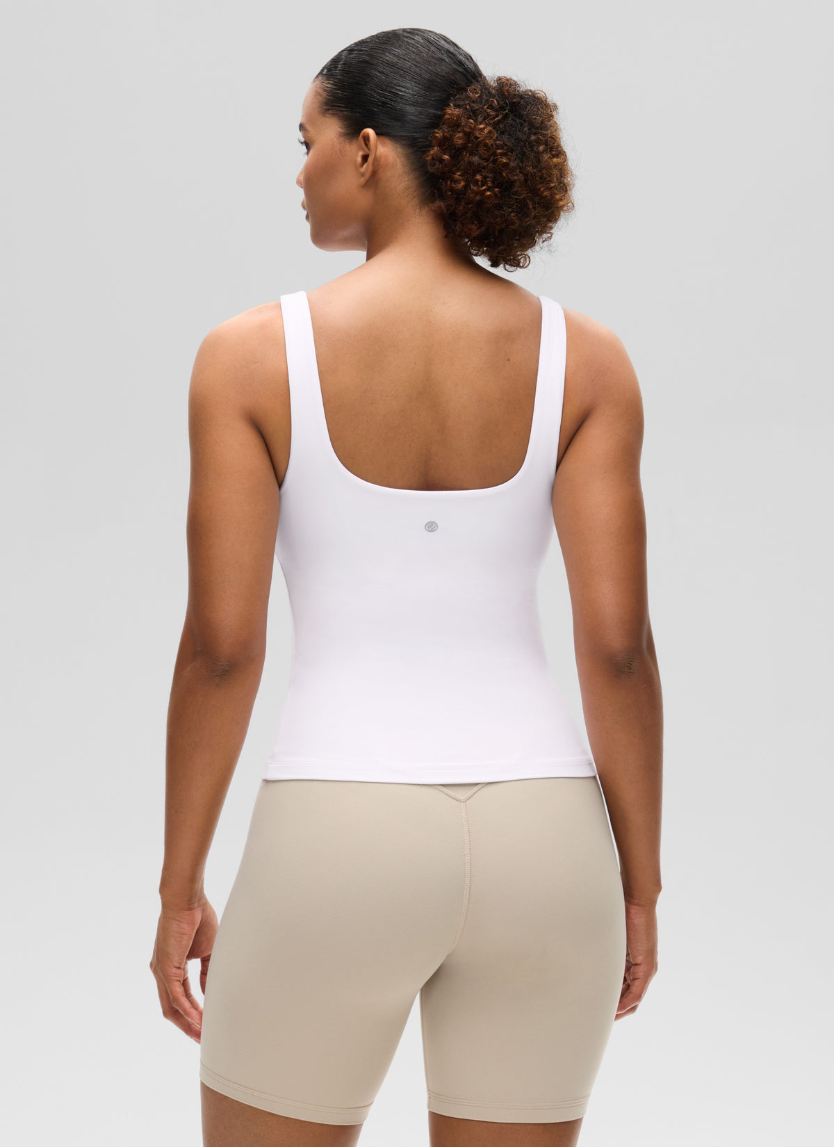 CRZ YOGA Women's SlimFit Tops Butterluxe Built-in Bra U Neck Tanks White @model_info:Barbara