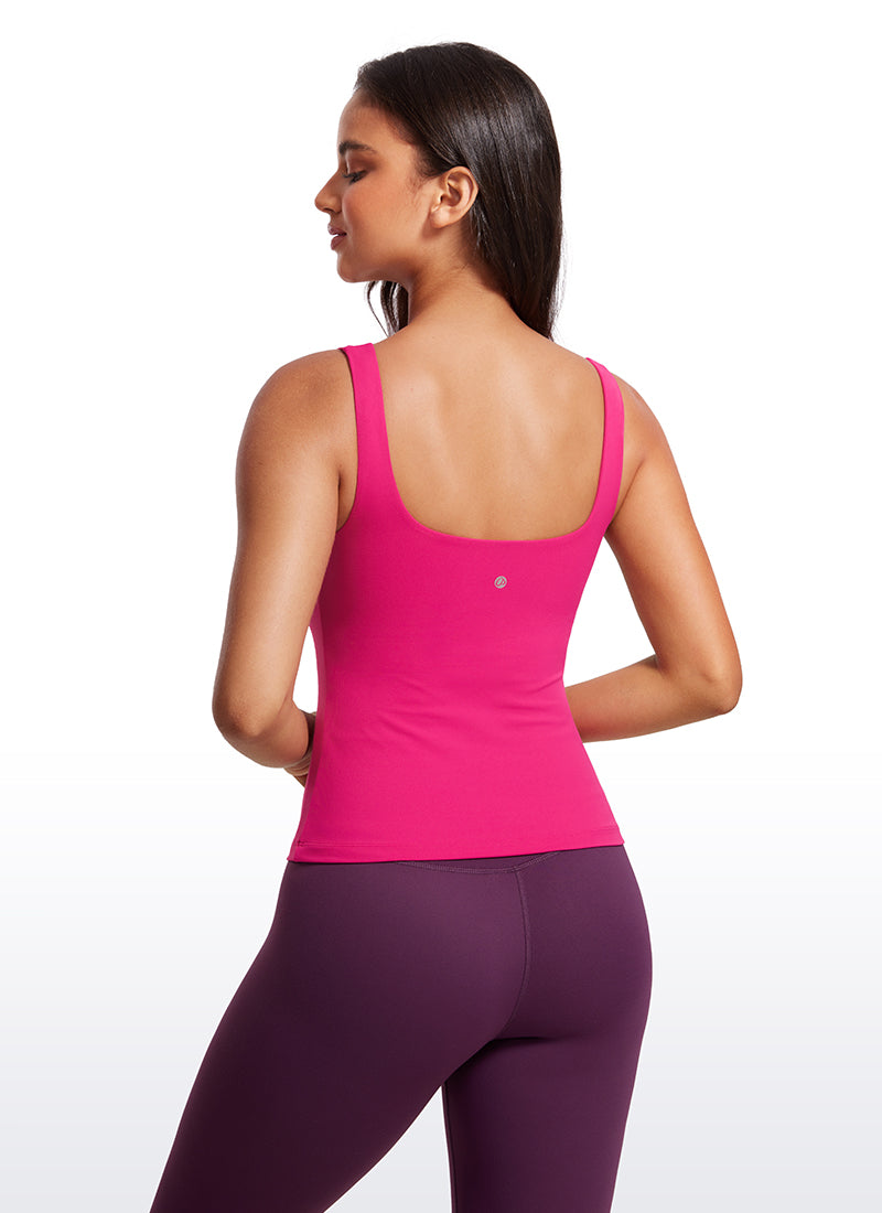CRZ YOGA Women's SlimFit Tops Butterluxe Built-in Bra U Neck Tanks Granita Pink @model_info:Winma
