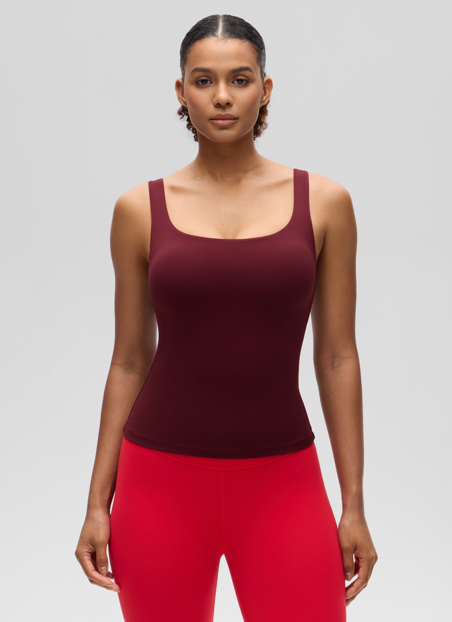 CRZ YOGA Top da donna SlimFit Butterluxe con reggiseno integrato scollo a U Red Merlot