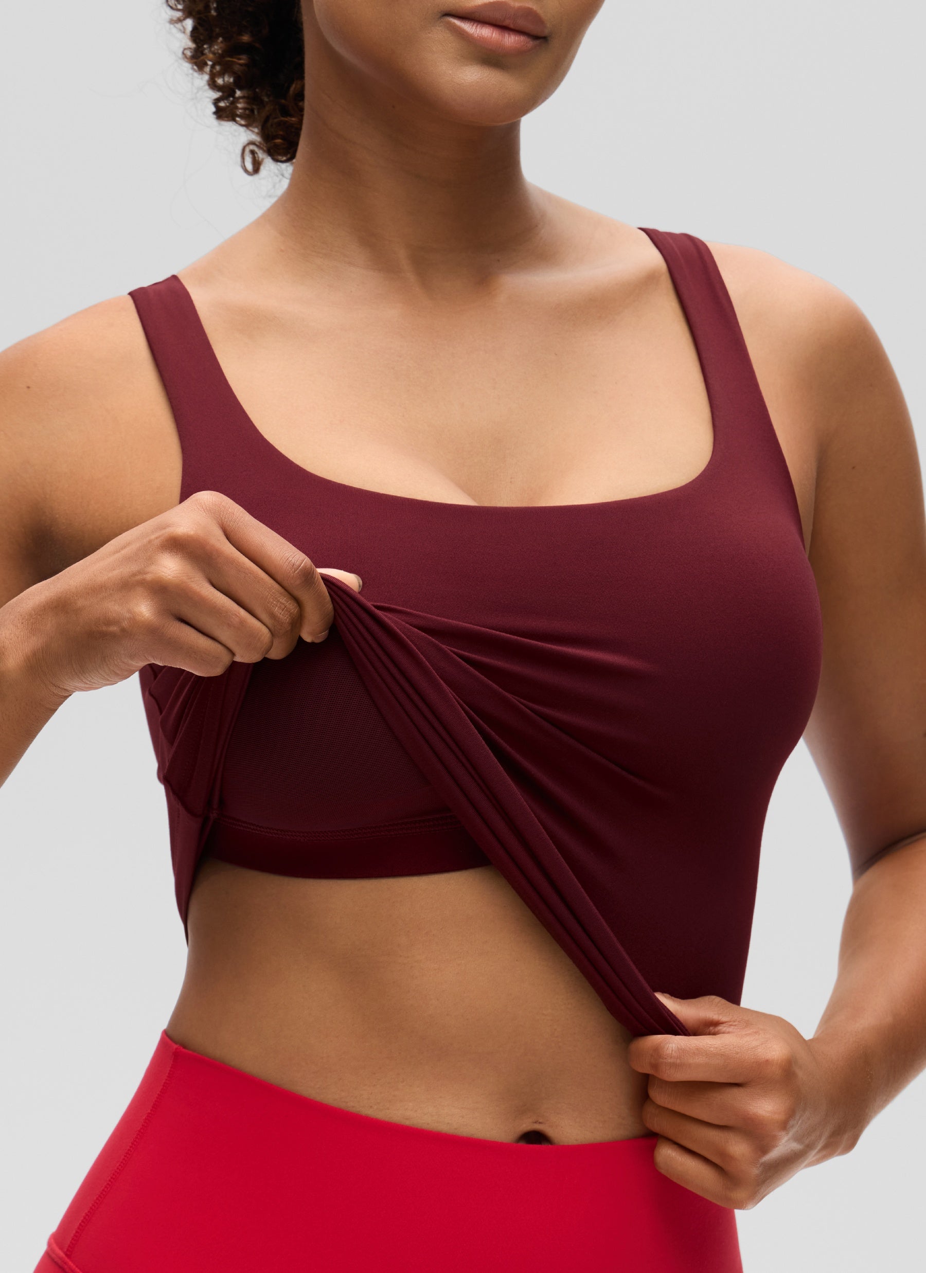 CRZ YOGA Top da donna SlimFit Butterluxe con reggiseno integrato scollo a U Red Merlot