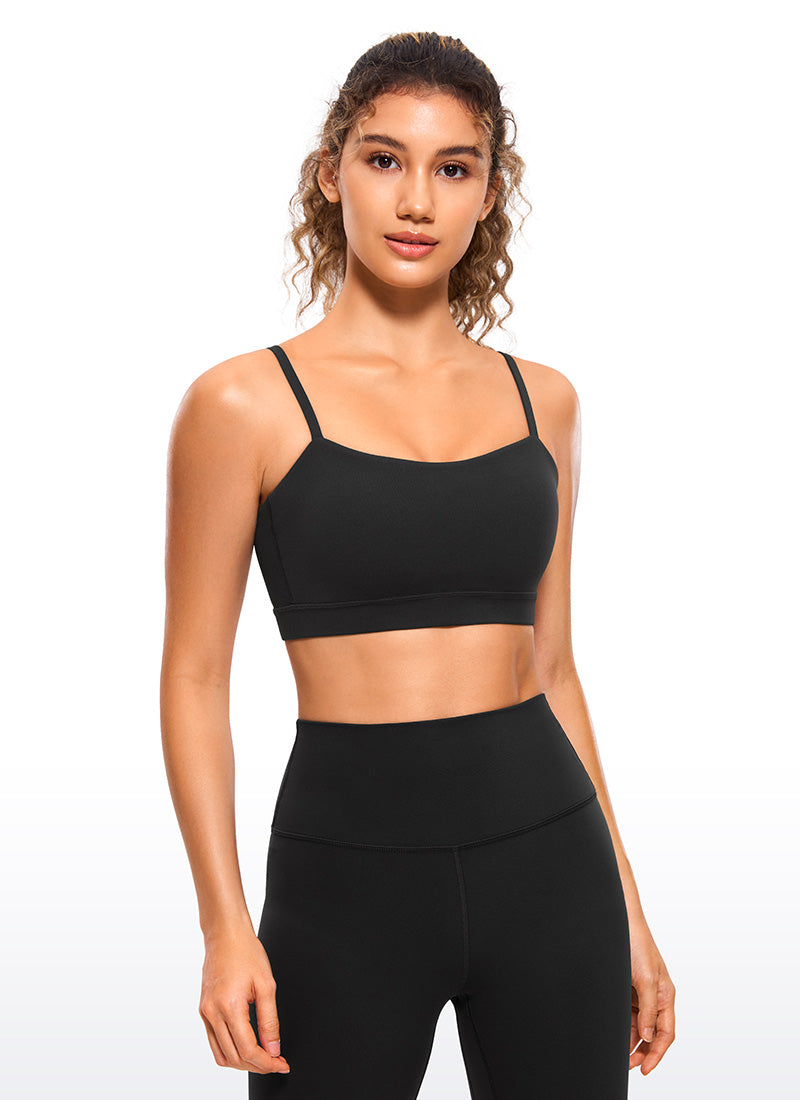 CRZ YOGA Sutien sport pentru femei Butterluxe cu bretele subțiri tip „spaghetti” reglabile, negru