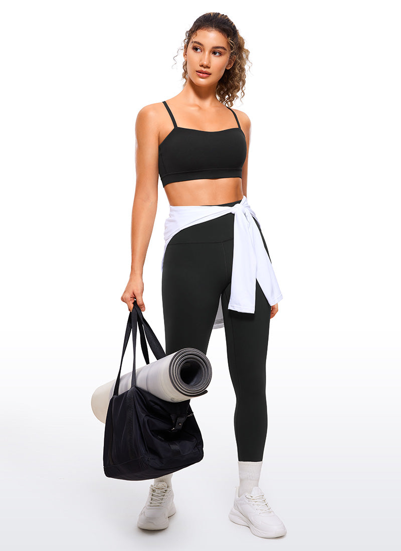 CRZ YOGA Sutien sport pentru femei Butterluxe cu bretele subțiri tip „spaghetti” reglabile, negru