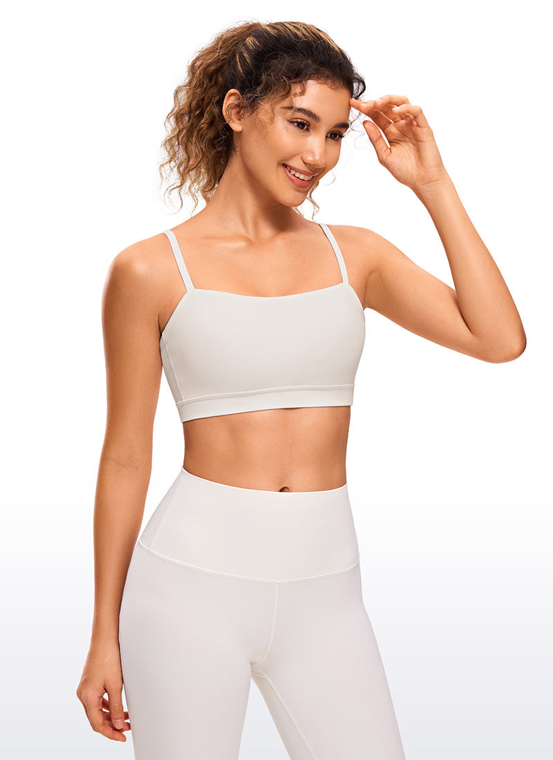 CRZ YOGA Sutien sport pentru femei Butterluxe cu bretele subțiri tip „spaghetti” reglabile, alb-caise