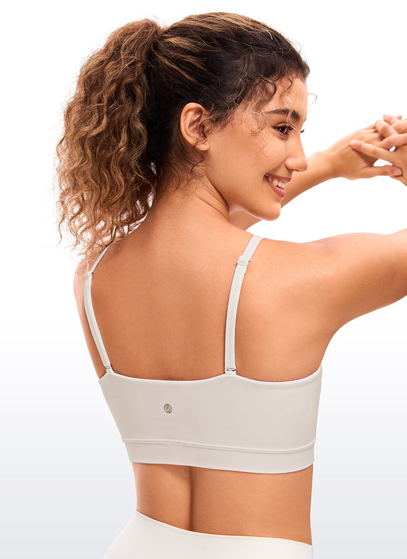 CRZ YOGA Sutien sport pentru femei Butterluxe cu bretele subțiri tip „spaghetti” reglabile, alb-caise