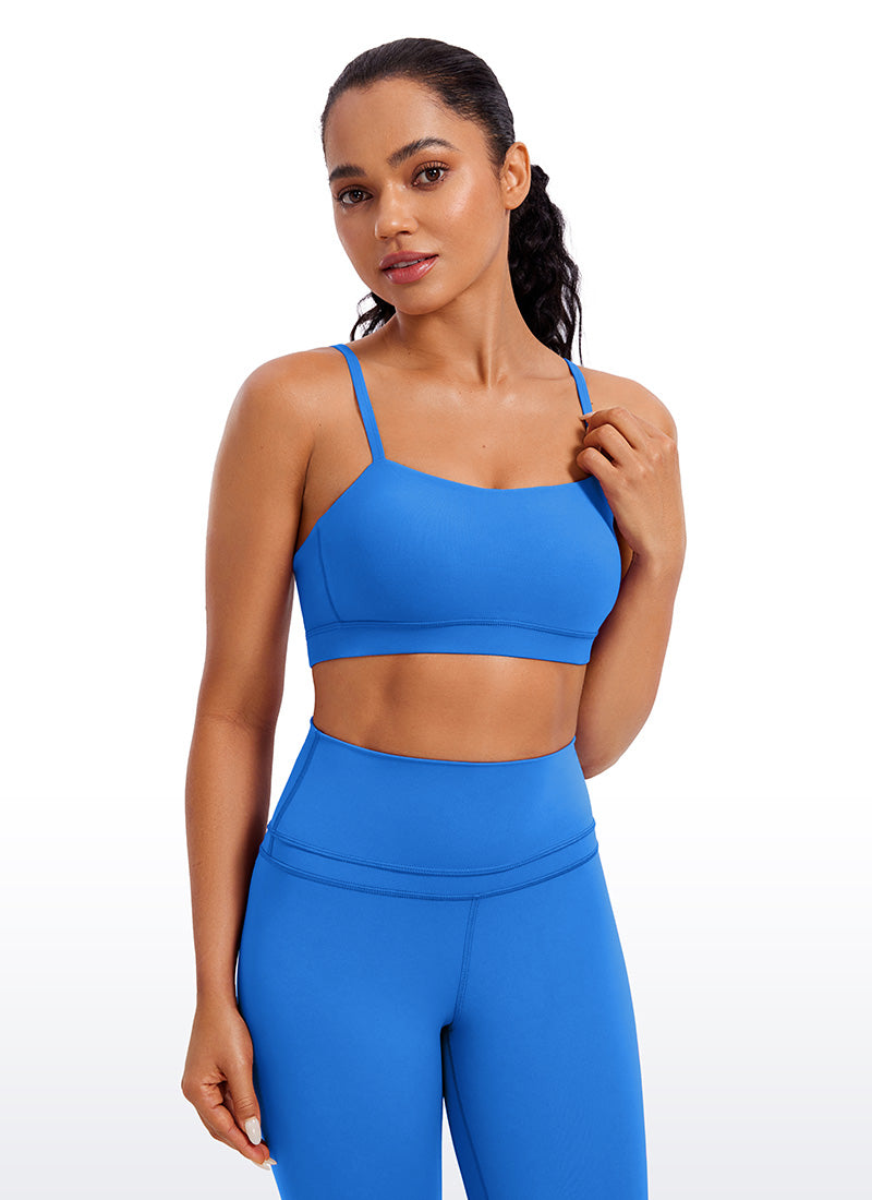 CRZ YOGA Sutien sport pentru femei Butterluxe cu bretele subțiri tip „spaghetti” reglabile, albastru strălucitor