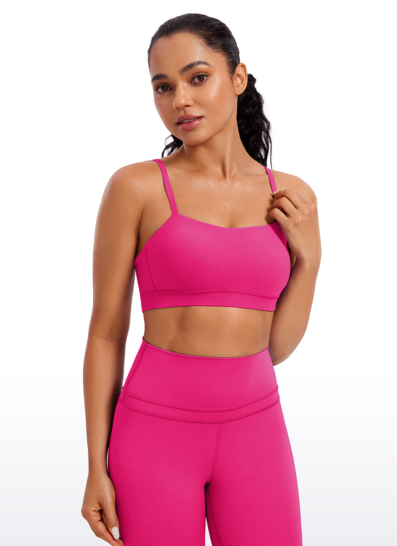 CRZ YOGA – Sutien sport pentru femei Butterluxe cu bretele subțiri tip „spaghetti” reglabile, roz Granita