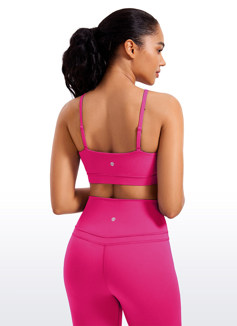 CRZ YOGA – Sutien sport pentru femei Butterluxe cu bretele subțiri tip „spaghetti” reglabile, roz Granita