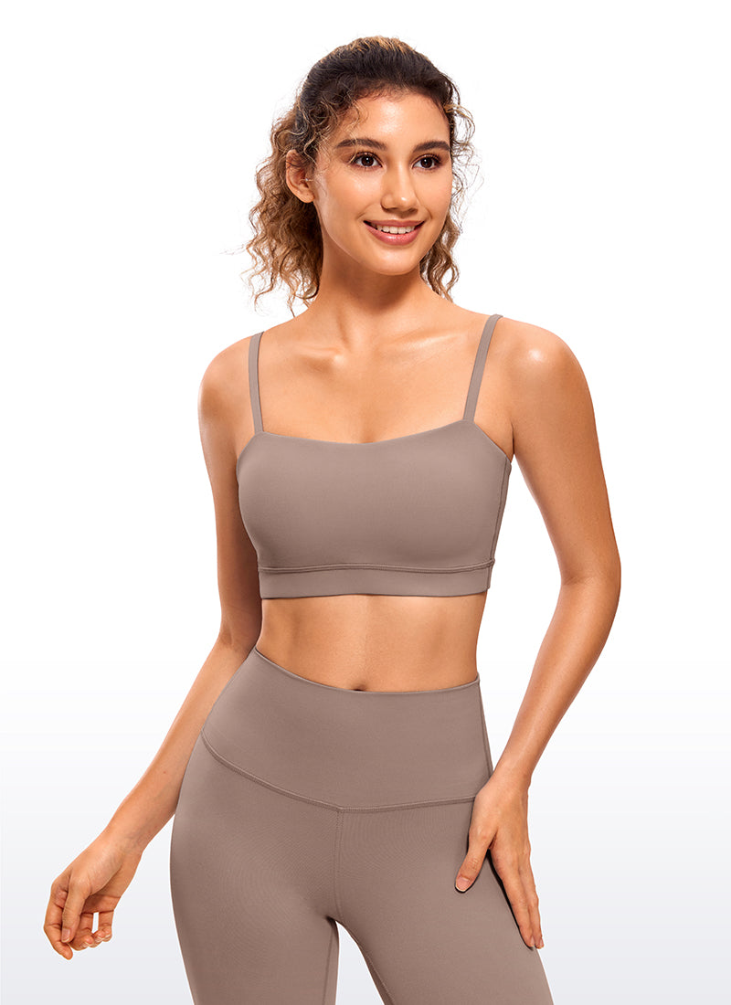 CRZ YOGA Sutien sport pentru femei Butterluxe cu bretele subțiri tip „spaghetti” reglabile, maro și violet