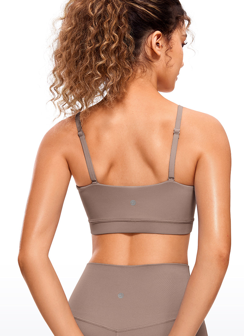 CRZ YOGA Sutien sport pentru femei Butterluxe cu bretele subțiri tip „spaghetti” reglabile, maro și violet