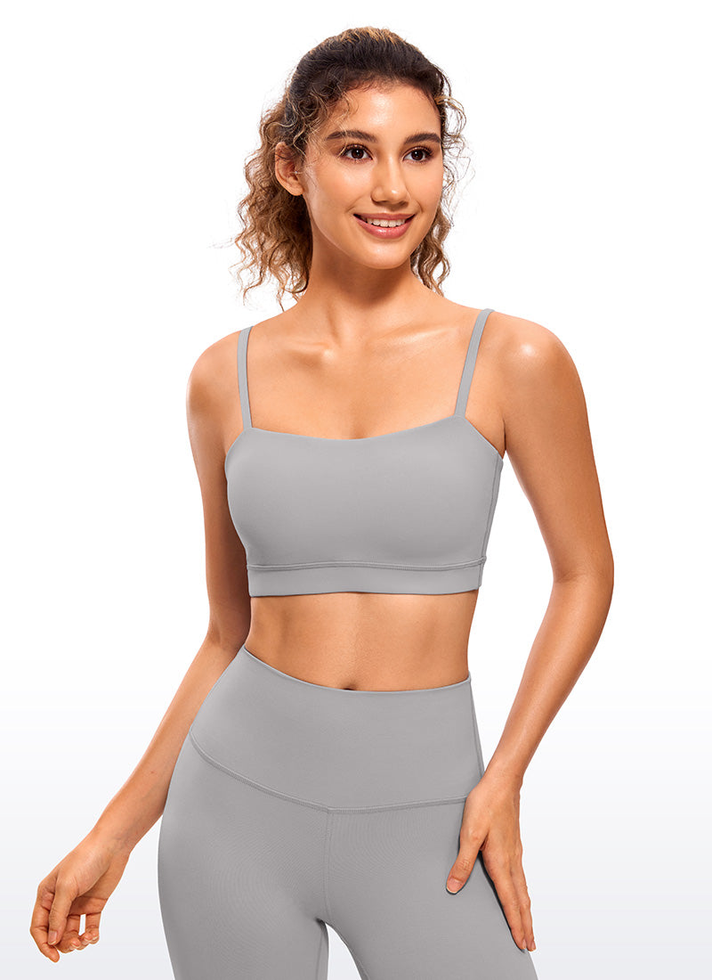 CRZ YOGA Sutien sport pentru femei Butterluxe cu bretele subțiri tip „spaghetti” reglabile, culoare gri-păsăre de mare