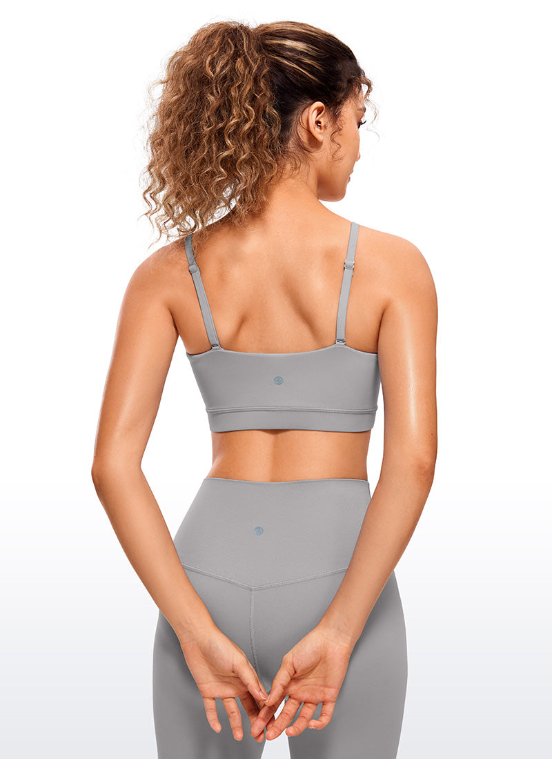 CRZ YOGA Sutien sport pentru femei Butterluxe cu bretele subțiri tip „spaghetti” reglabile, culoare gri-păsăre de mare