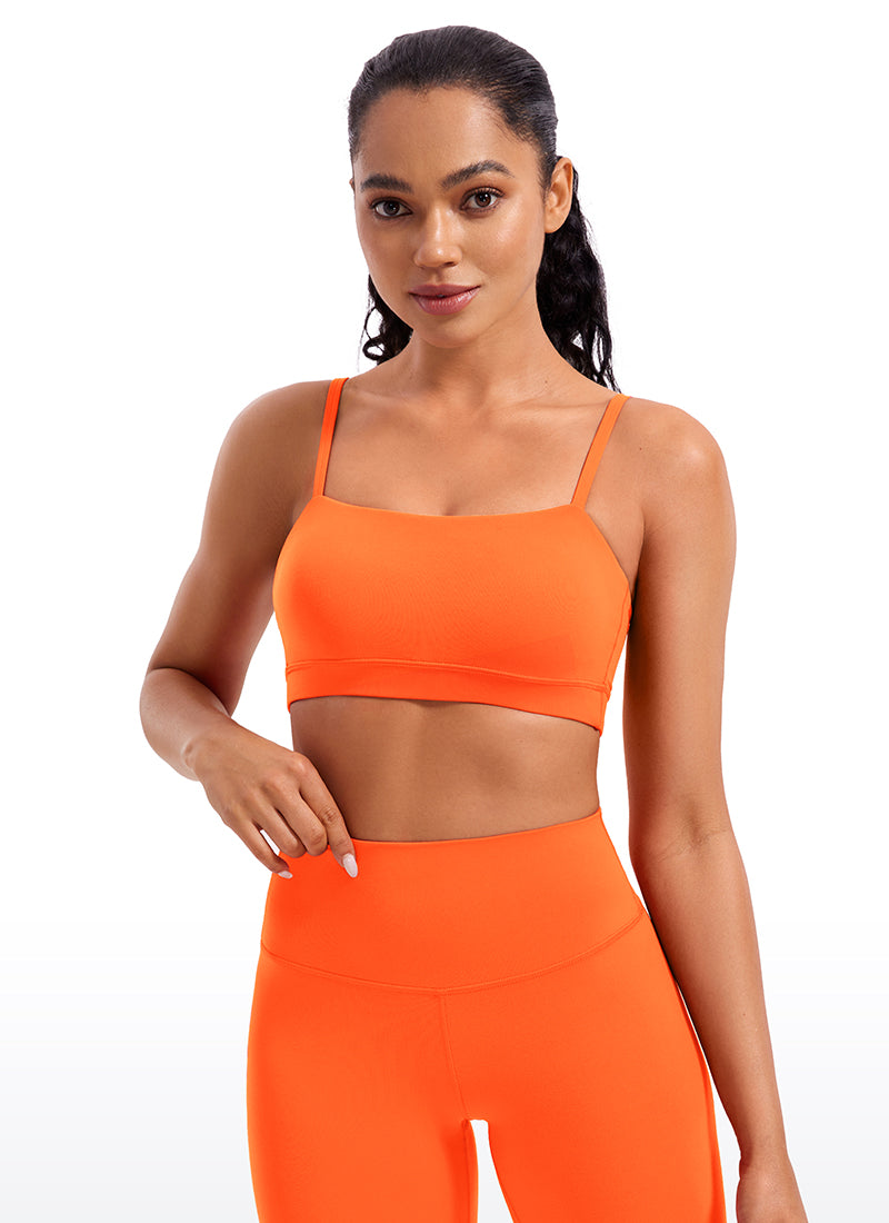 CRZ YOGA - Sutien sport pentru femei Butterluxe cu bretele subțiri tip „spaghetti” reglabile, portocaliu neon