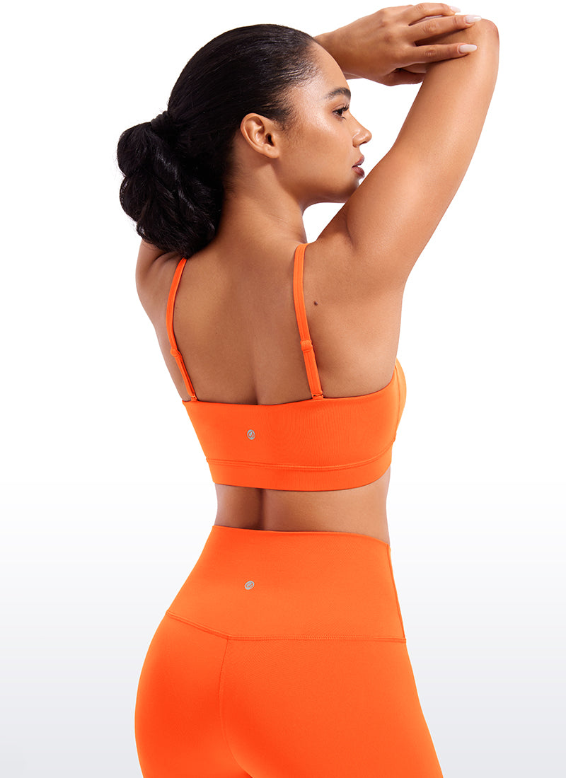 CRZ YOGA - Sutien sport pentru femei Butterluxe cu bretele subțiri tip „spaghetti” reglabile, portocaliu neon