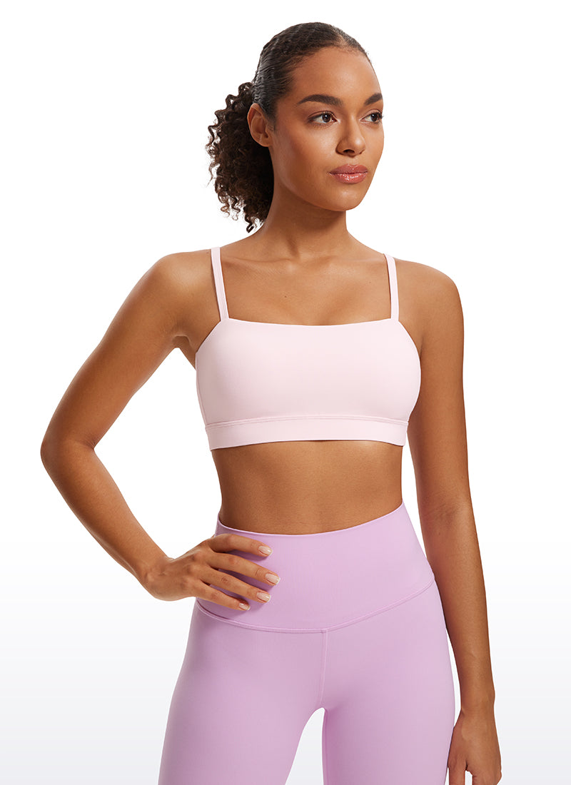 CRZ YOGA Sutien sport pentru femei Butterluxe cu bretele subțiri tip spaghetă, reglabile, roz căpșună