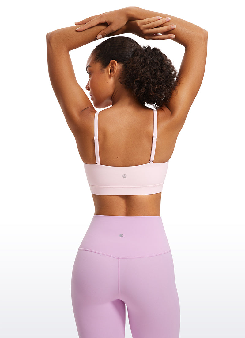 CRZ YOGA Sutien sport pentru femei Butterluxe cu bretele subțiri tip spaghetă, reglabile, roz căpșună