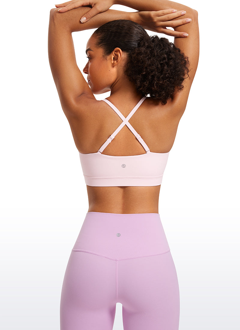CRZ YOGA Sutien sport pentru femei Butterluxe cu bretele subțiri tip spaghetă, reglabile, roz căpșună