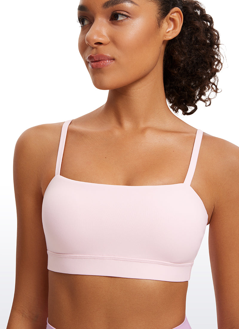 CRZ YOGA Sutien sport pentru femei Butterluxe cu bretele subțiri tip spaghetă, reglabile, roz căpșună