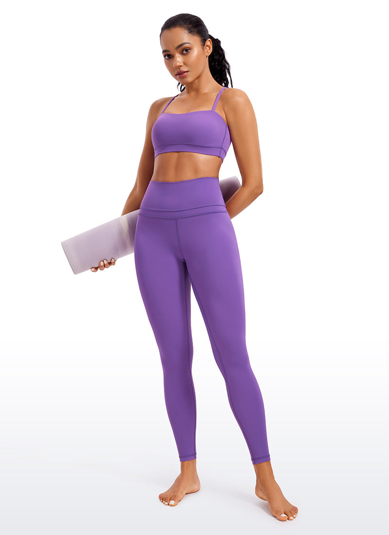 CRZ YOGA Sutien sport pentru femei Butterluxe cu bretele subțiri tip „spaghetti” reglabile, culoare liliac regal