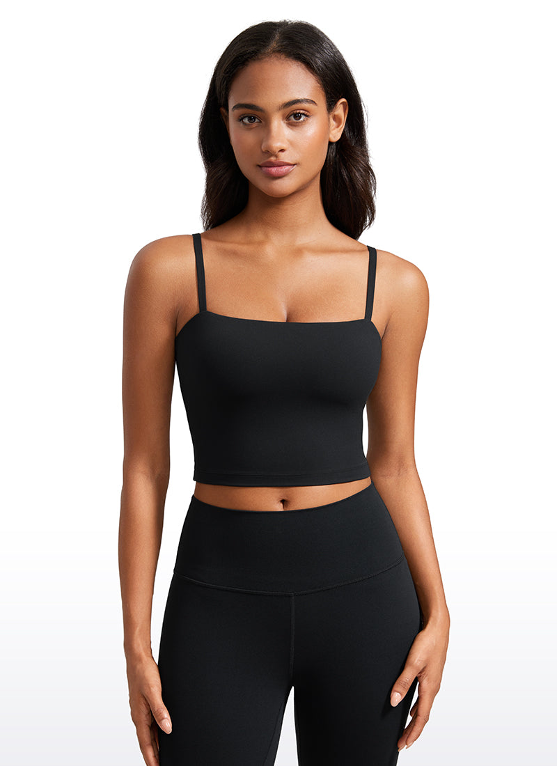 CRZ YOGA Womens Butterluxe Longline Adjustable Thin Strap Sports Bra Black @model_info:Lais