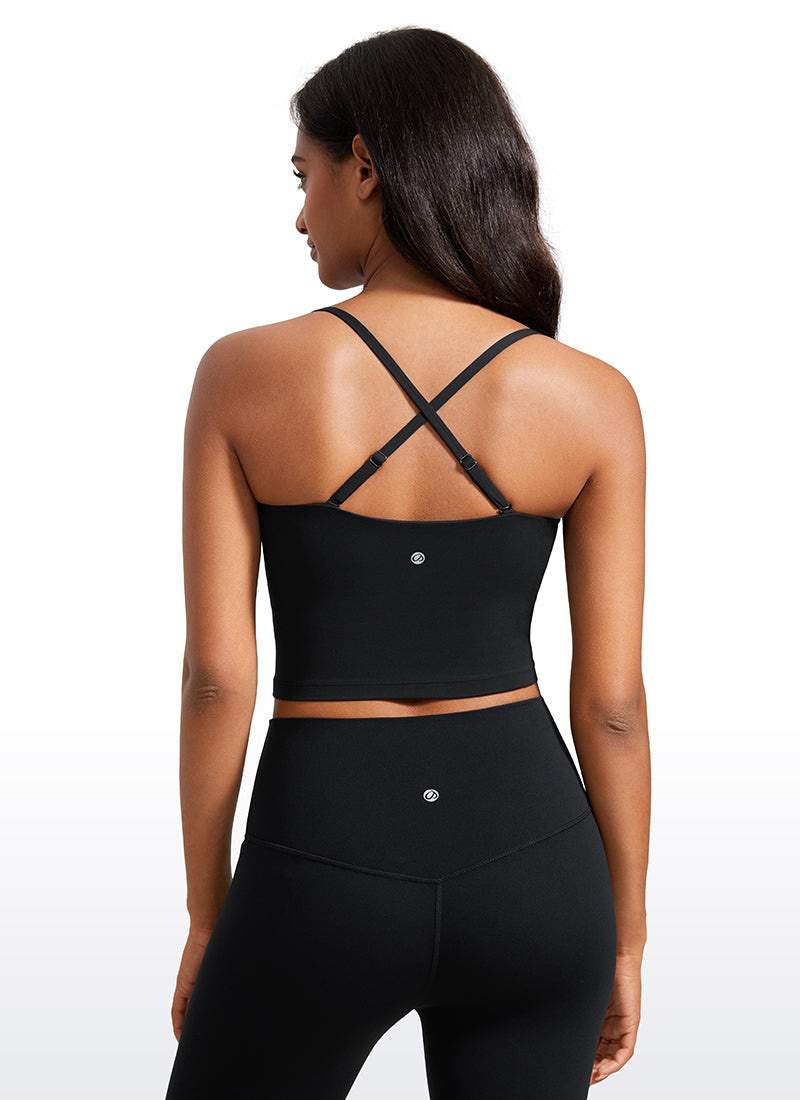 CRZ YOGA Womens Butterluxe Longline Adjustable Thin Strap Sports Bra Black @model_info:Lais