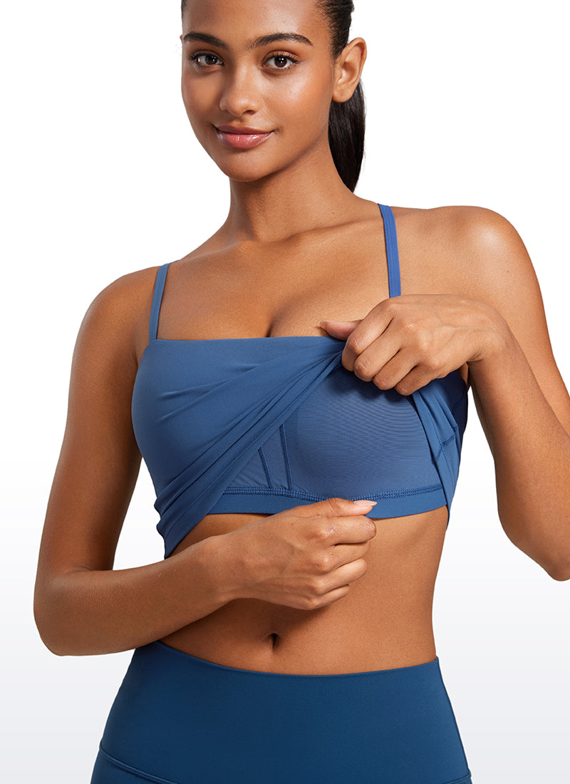 CRZ YOGA Womens Butterluxe Longline Adjustable Thin Strap Sports Bra Pitch Blue @model_info:Lais